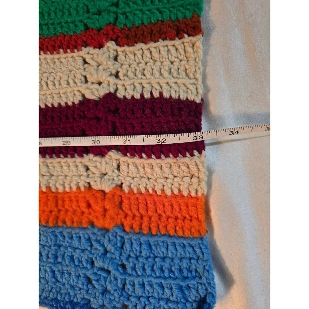 Vintage Handmade Colorful Stripes Knit Crochet Throw Blanket